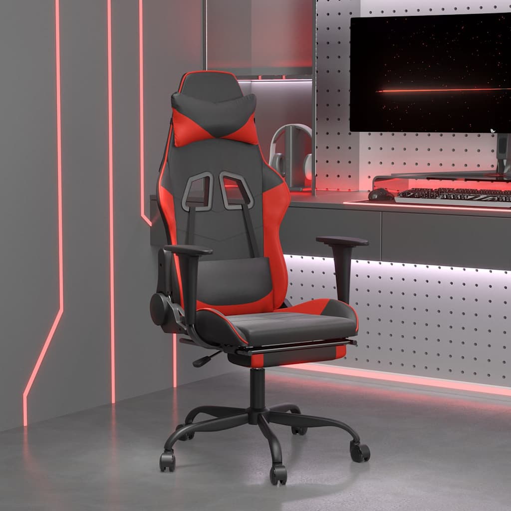 Massage gamestoel met voetensteun kunstleer zwart en rood is nu te koop bij PeponiXL, paradijselijk wonen!
