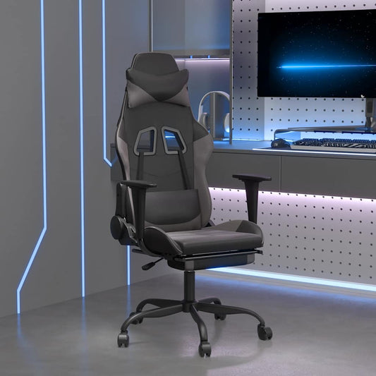 Massage gamestoel met voetensteun kunstleer zwart en grijs is nu te koop bij PeponiXL, paradijselijk wonen!