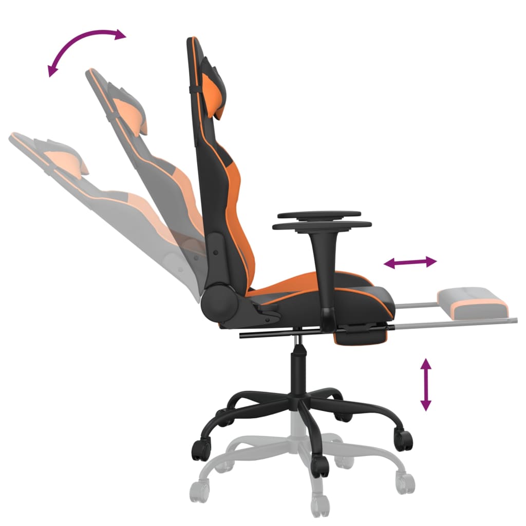 Massage gamestoel met voetensteun kunstleer zwart en oranje is nu te koop bij PeponiXL, paradijselijk wonen!