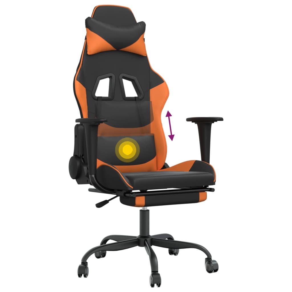 Massage gamestoel met voetensteun kunstleer zwart en oranje is nu te koop bij PeponiXL, paradijselijk wonen!
