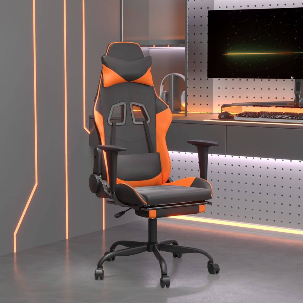 Massage gamestoel met voetensteun kunstleer zwart en oranje is nu te koop bij PeponiXL, paradijselijk wonen!