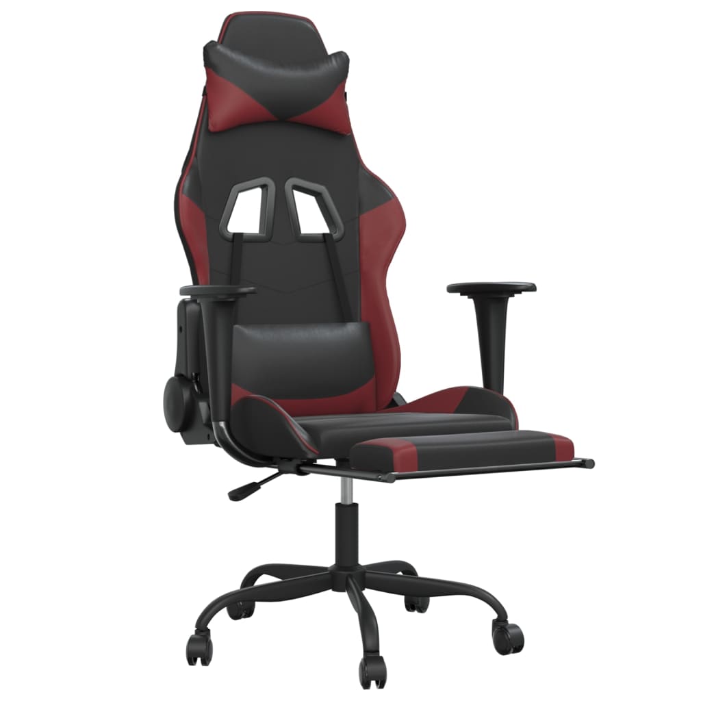 Massage gamestoel met voetensteun kunstleer zwart en wijnrood is nu te koop bij PeponiXL, paradijselijk wonen!