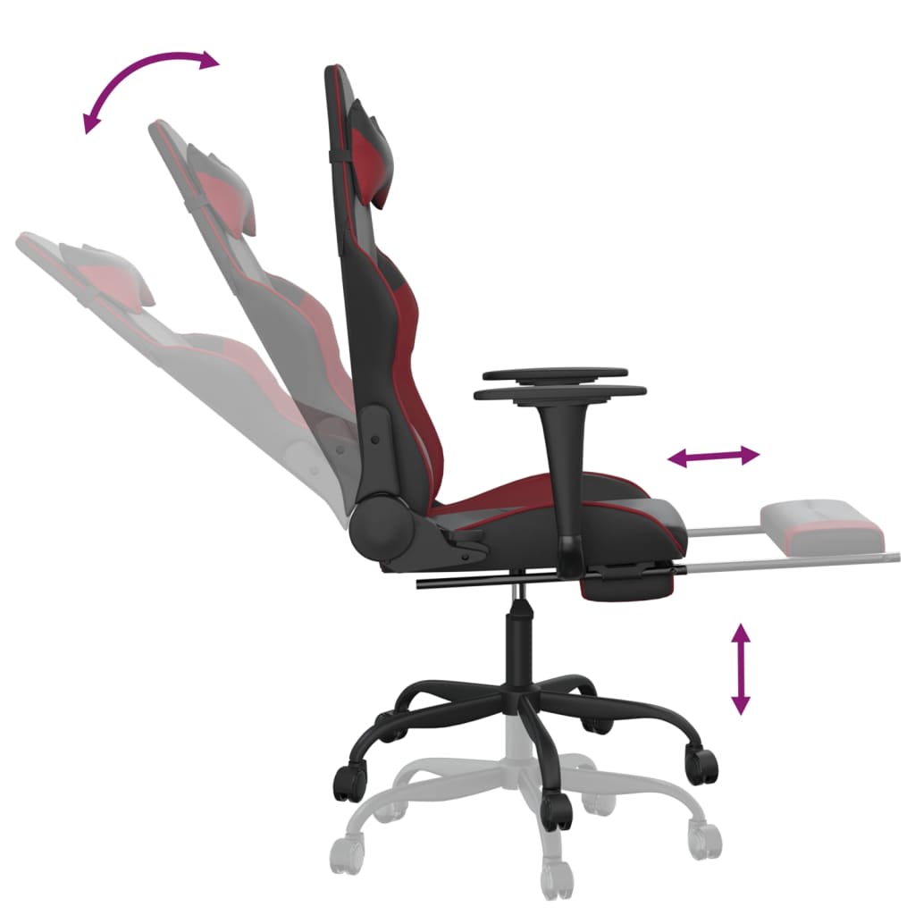 Massage gamestoel met voetensteun kunstleer zwart en wijnrood is nu te koop bij PeponiXL, paradijselijk wonen!