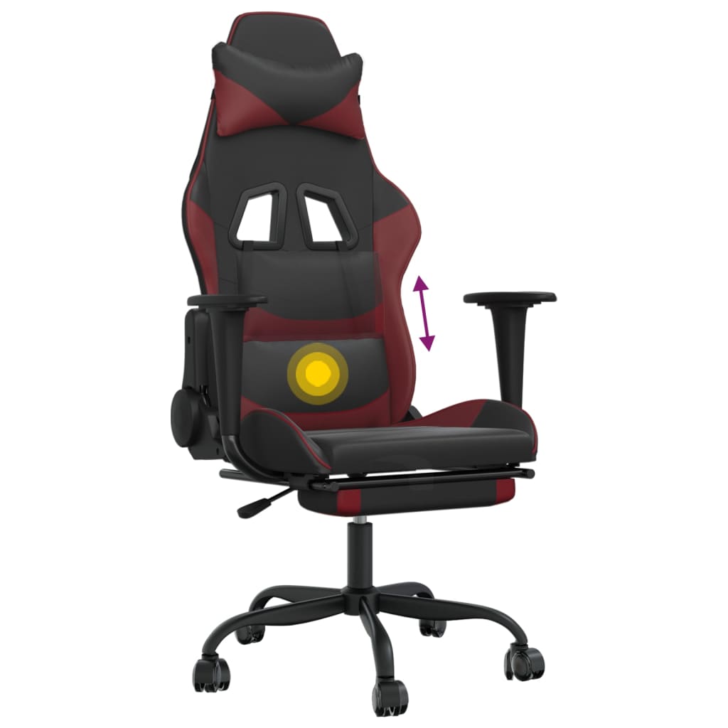 Massage gamestoel met voetensteun kunstleer zwart en wijnrood is nu te koop bij PeponiXL, paradijselijk wonen!