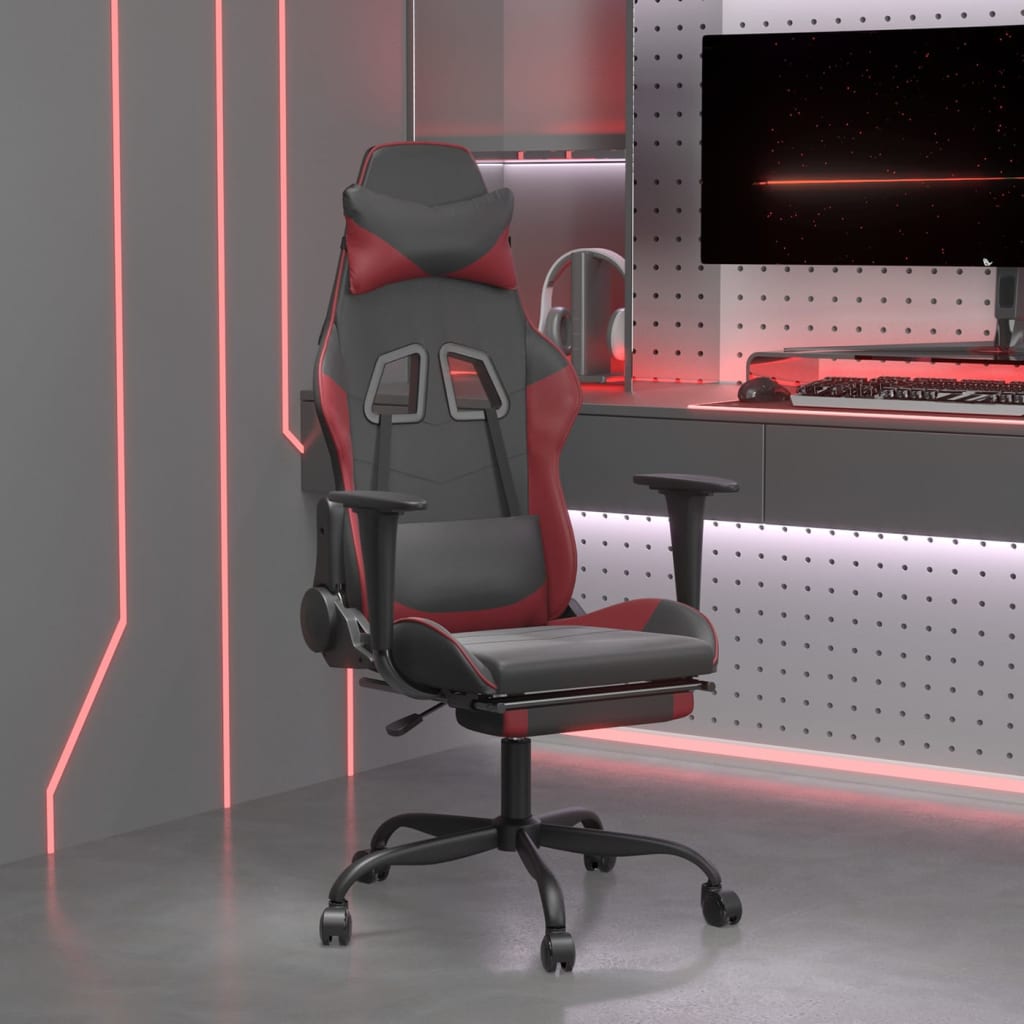 Massage gamestoel met voetensteun kunstleer zwart en wijnrood is nu te koop bij PeponiXL, paradijselijk wonen!