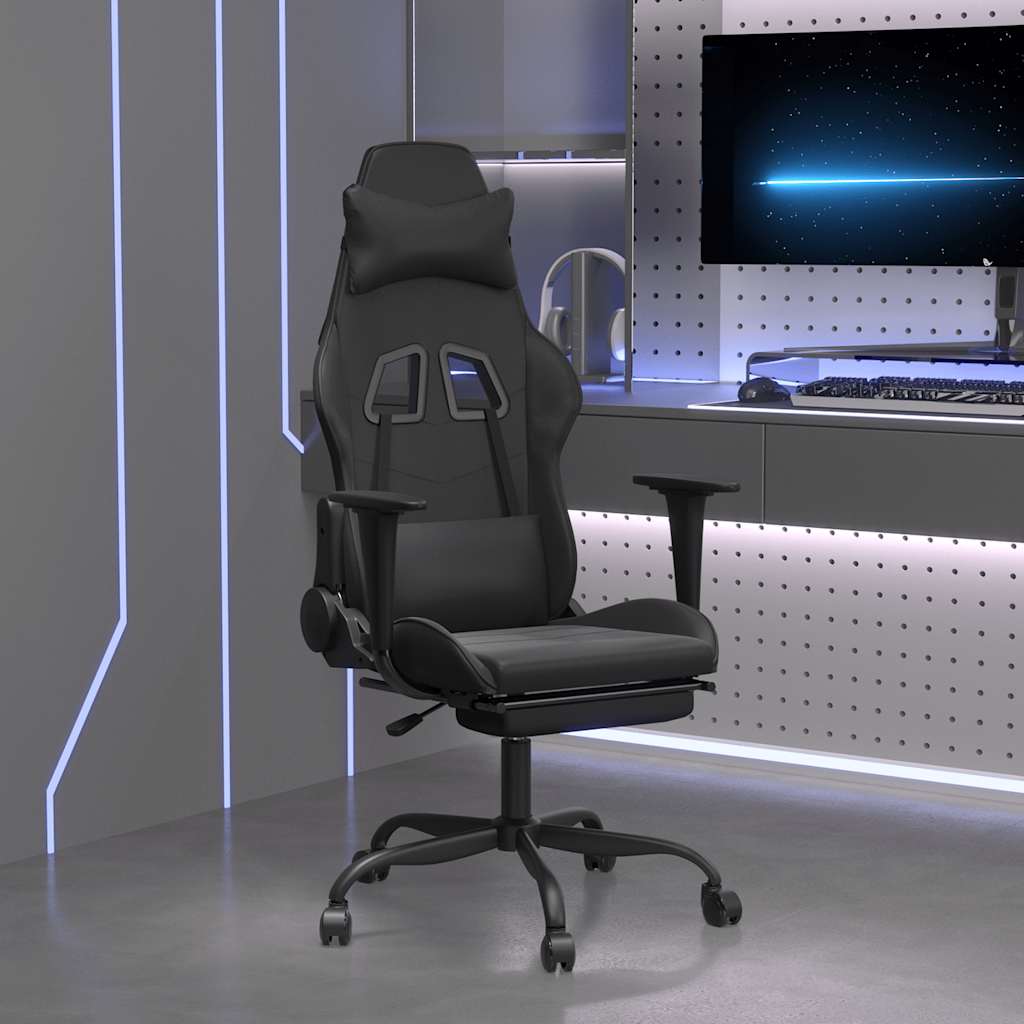 Massage gamestoel met voetensteun kunstleer zwart is nu te koop bij PeponiXL, paradijselijk wonen!