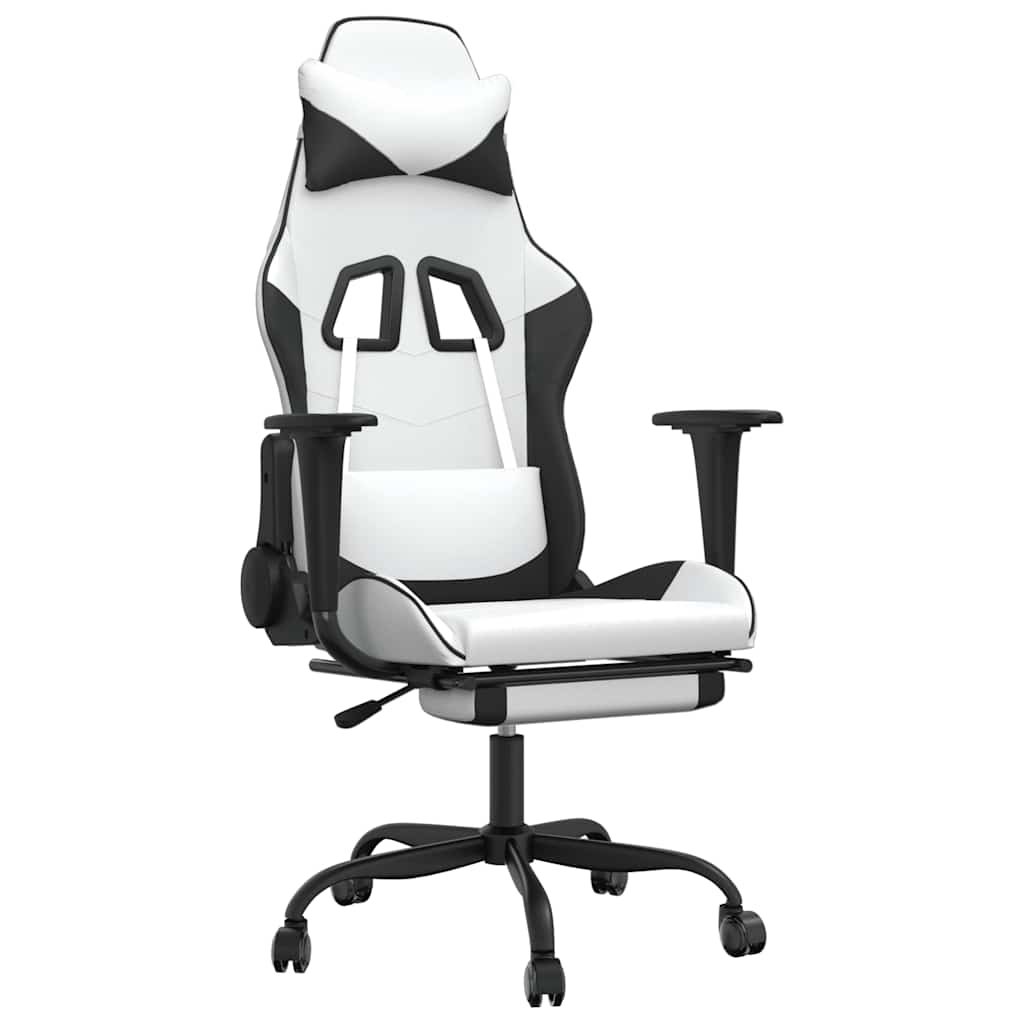 Massage gamestoel met voetensteun kunstleer zwart en wit is nu te koop bij PeponiXL, paradijselijk wonen!