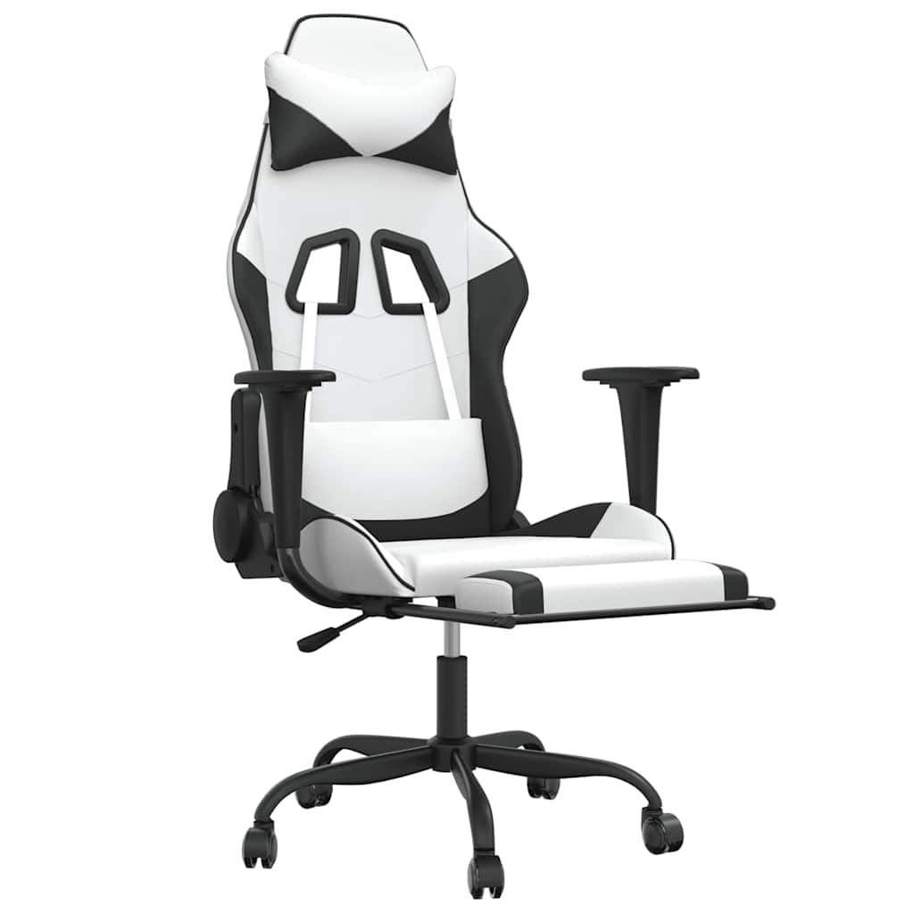 Massage gamestoel met voetensteun kunstleer zwart en wit is nu te koop bij PeponiXL, paradijselijk wonen!