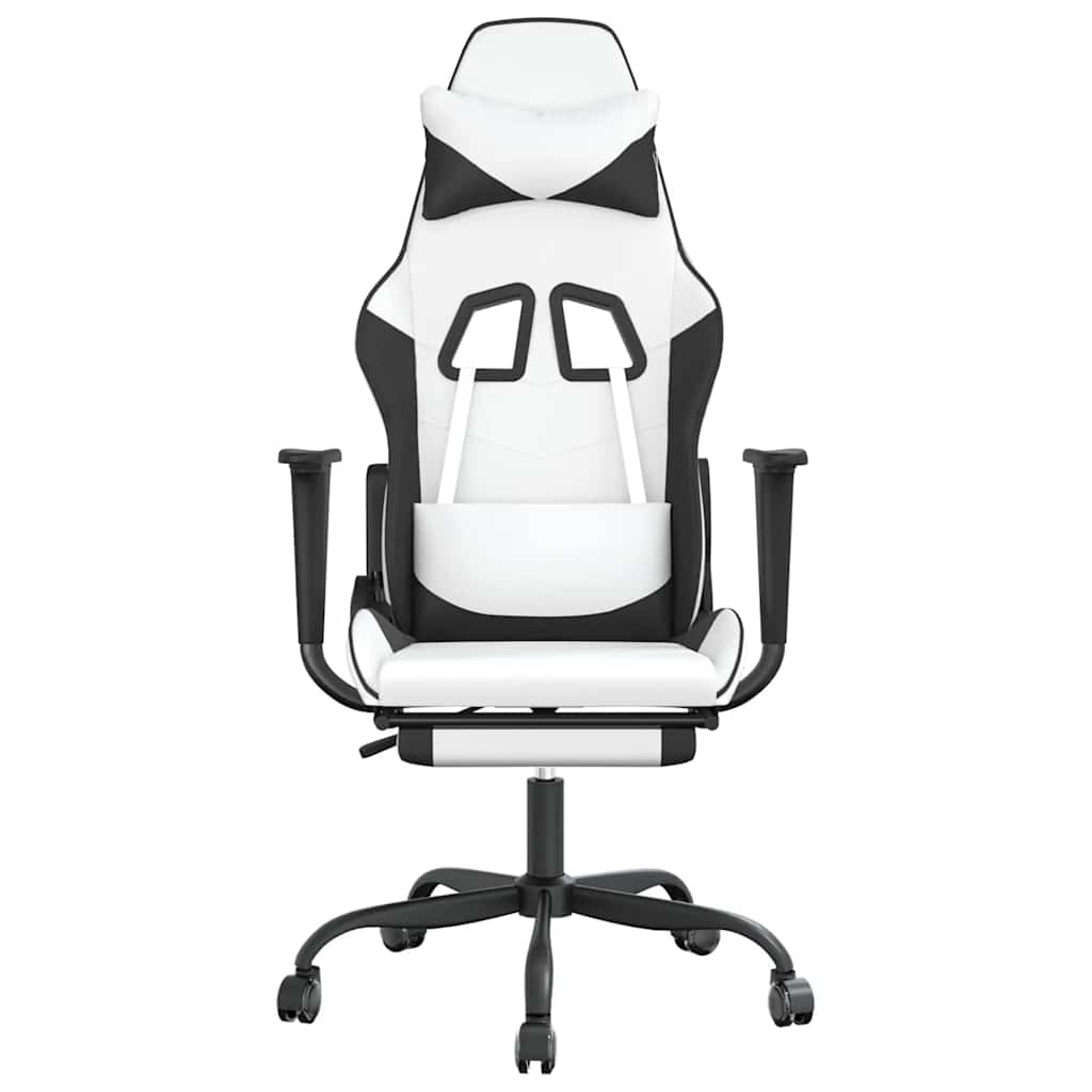 Massage gamestoel met voetensteun kunstleer zwart en wit is nu te koop bij PeponiXL, paradijselijk wonen!