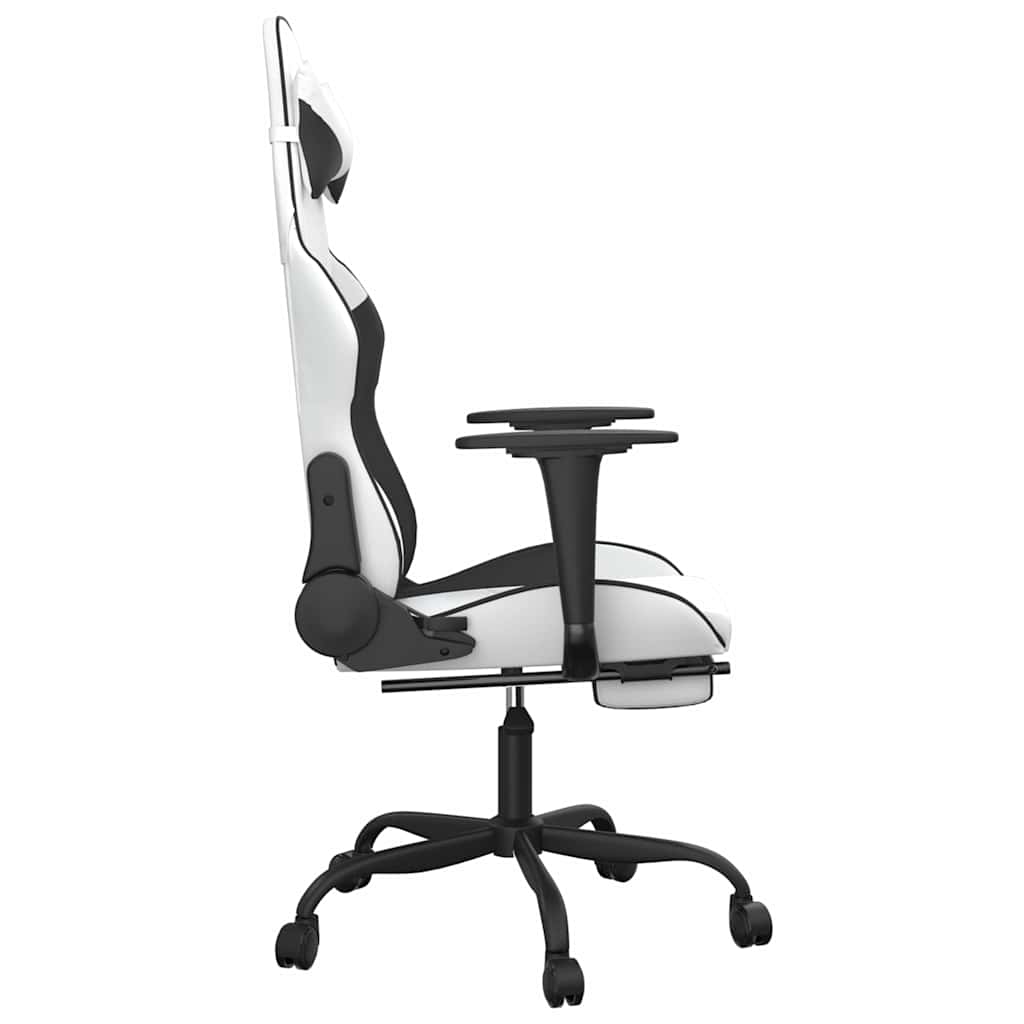 Massage gamestoel met voetensteun kunstleer zwart en wit is nu te koop bij PeponiXL, paradijselijk wonen!