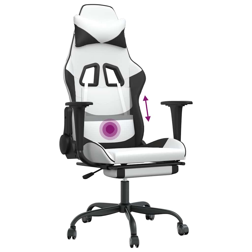 Massage gamestoel met voetensteun kunstleer zwart en wit is nu te koop bij PeponiXL, paradijselijk wonen!