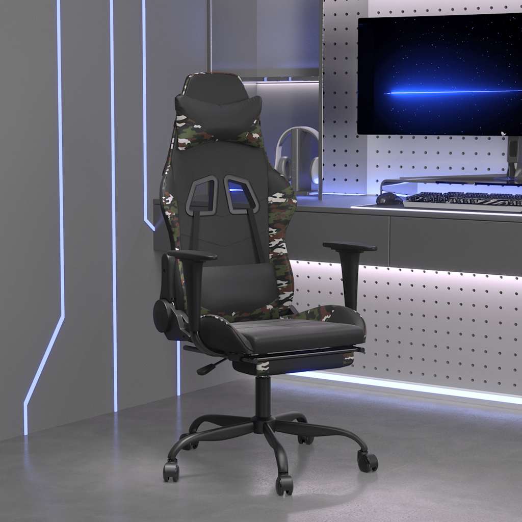 Massage gamestoel met voetensteun kunstleer zwart & camouflage is nu te koop bij PeponiXL, paradijselijk wonen!