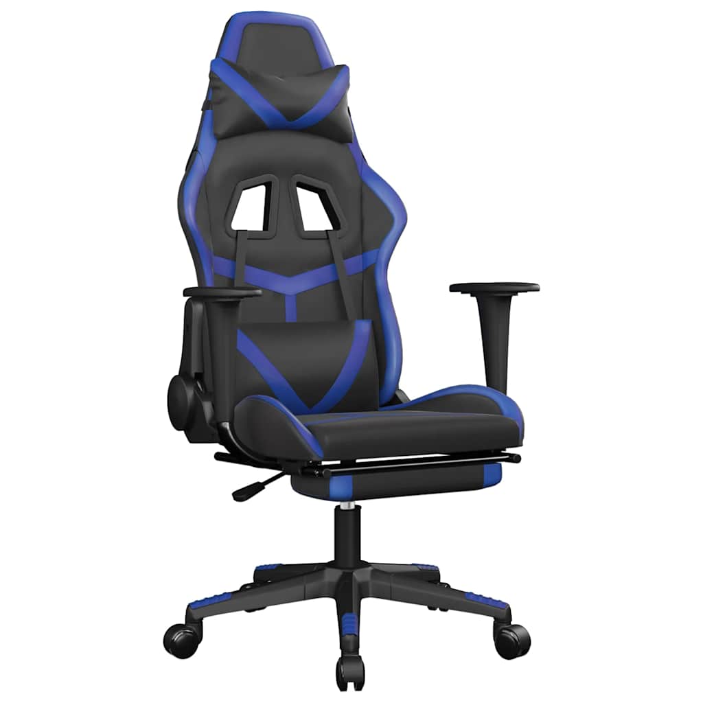 Massage gamestoel met voetensteun kunstleer zwart en blauw is nu te koop bij PeponiXL, paradijselijk wonen!