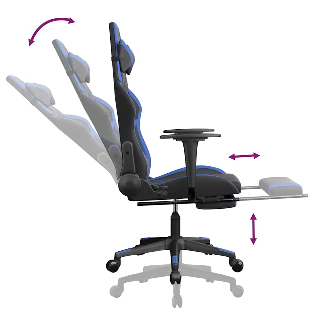 Massage gamestoel met voetensteun kunstleer zwart en blauw is nu te koop bij PeponiXL, paradijselijk wonen!