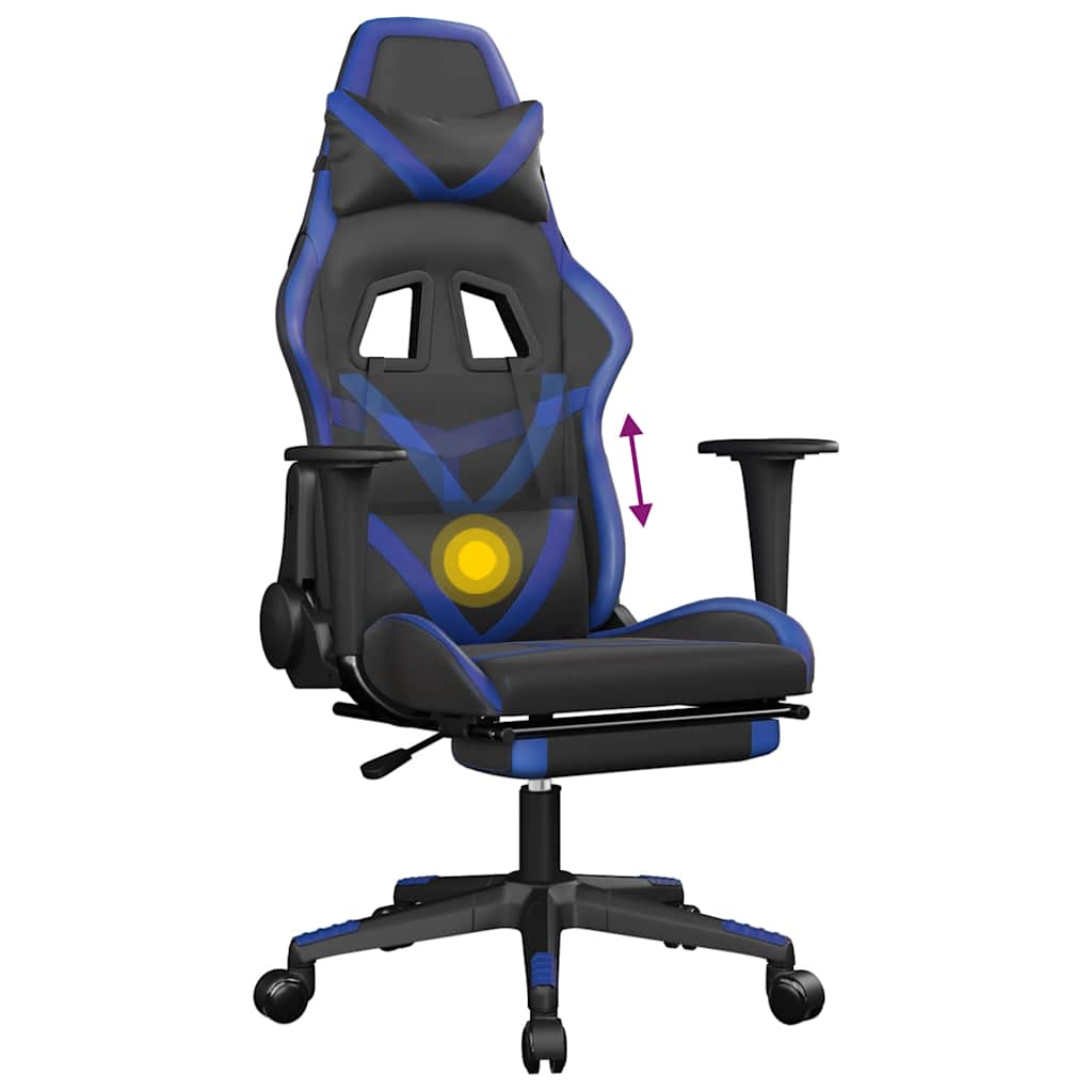 Massage gamestoel met voetensteun kunstleer zwart en blauw is nu te koop bij PeponiXL, paradijselijk wonen!