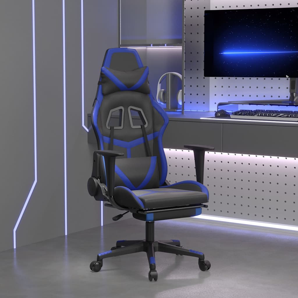 Massage gamestoel met voetensteun kunstleer zwart en blauw is nu te koop bij PeponiXL, paradijselijk wonen!