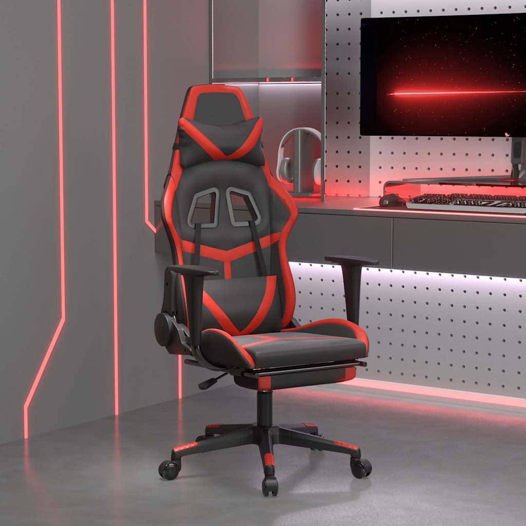 Massage gamestoel met voetensteun kunstleer zwart en rood is nu te koop bij PeponiXL, paradijselijk wonen!
