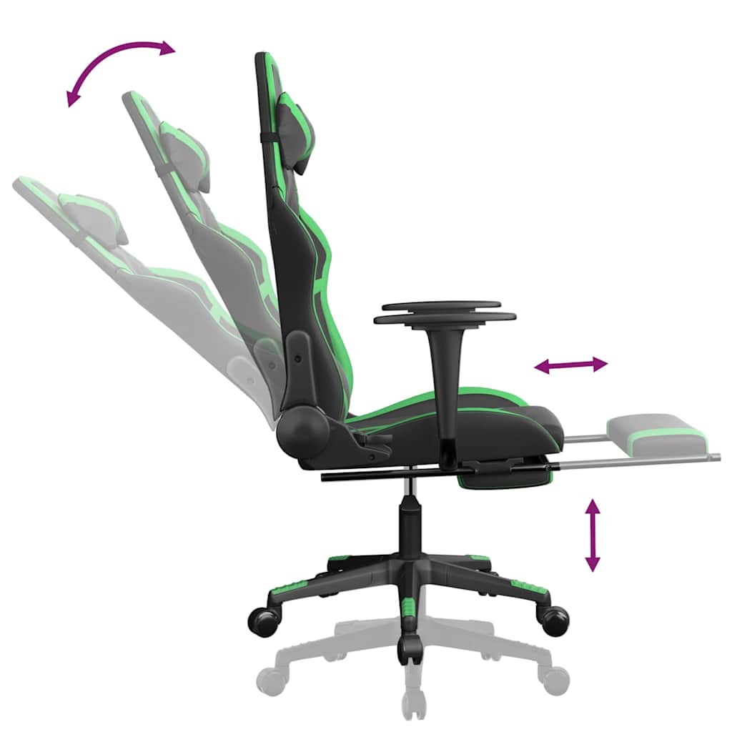 Massage gamestoel met voetensteun kunstleer zwart en groen is nu te koop bij PeponiXL, paradijselijk wonen!