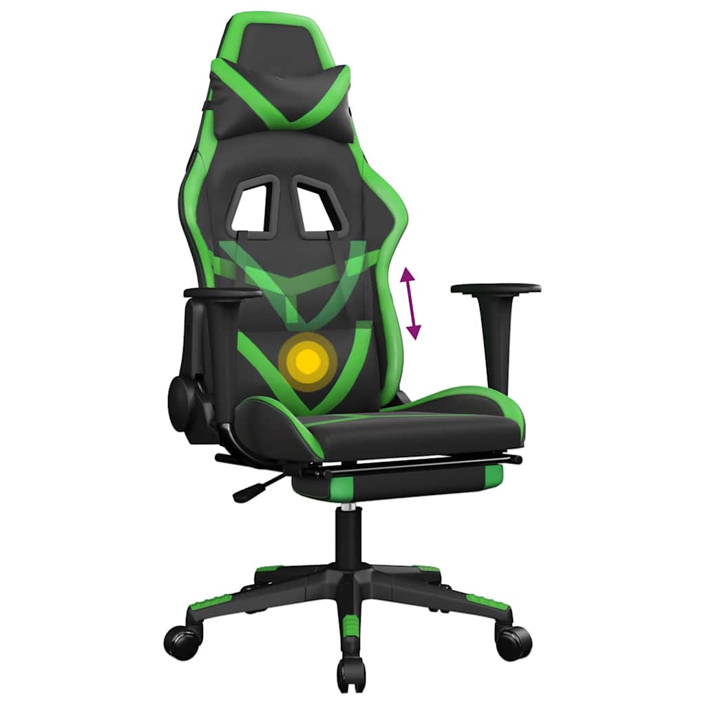 Massage gamestoel met voetensteun kunstleer zwart en groen is nu te koop bij PeponiXL, paradijselijk wonen!