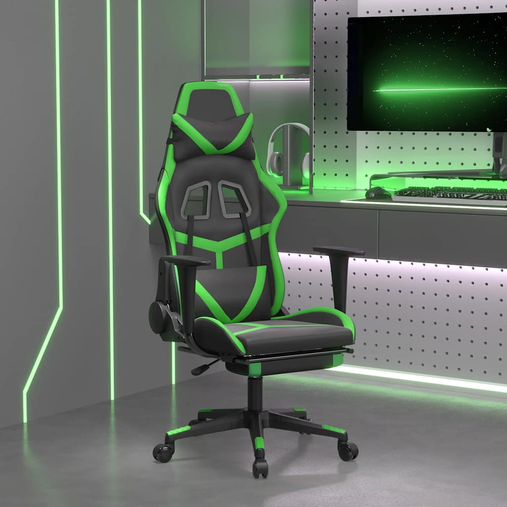 Massage gamestoel met voetensteun kunstleer zwart en groen is nu te koop bij PeponiXL, paradijselijk wonen!