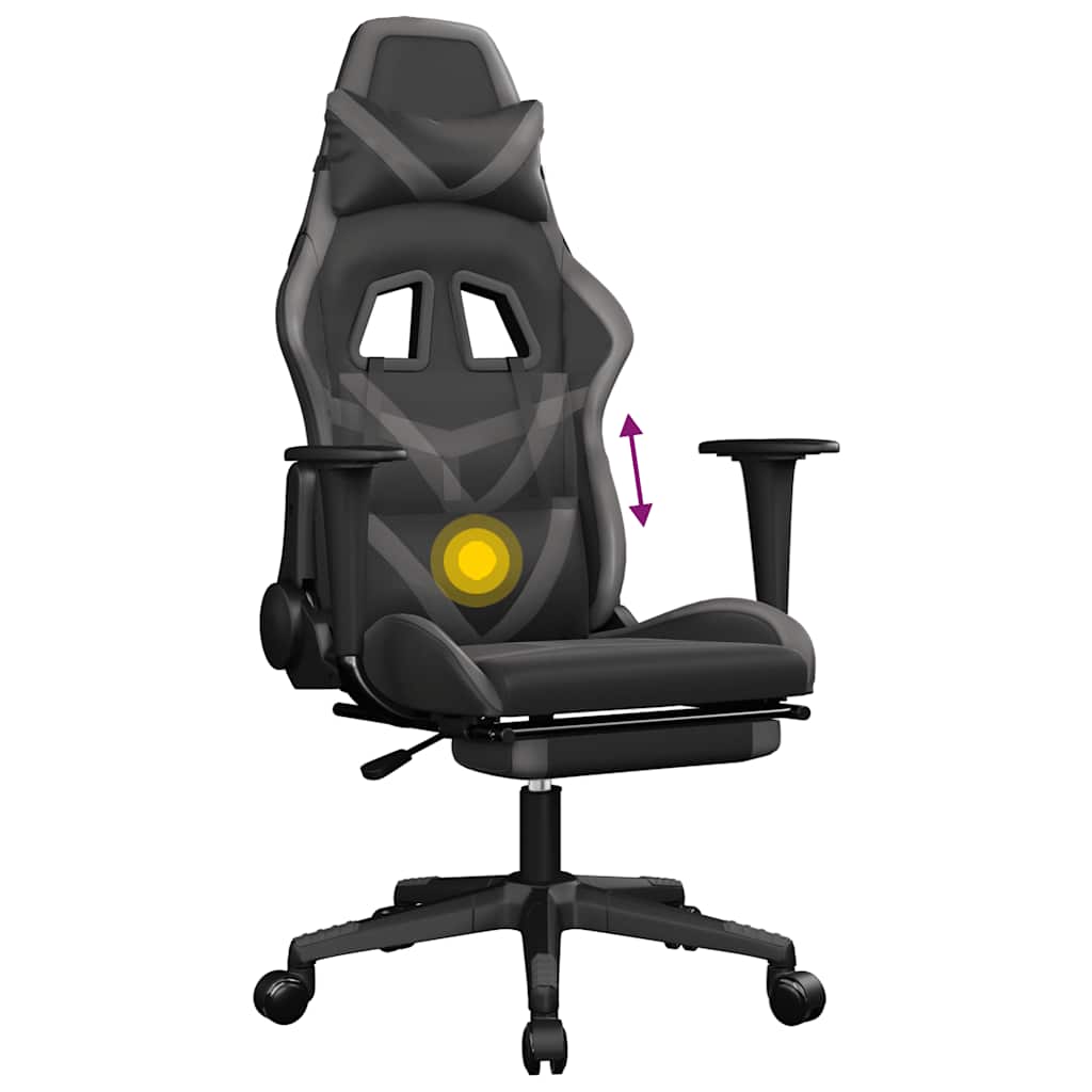 Massage gamestoel met voetensteun kunstleer zwart en grijs is nu te koop bij PeponiXL, paradijselijk wonen!