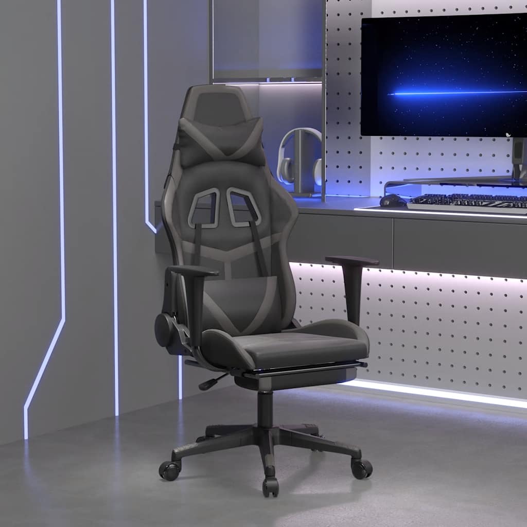 Massage gamestoel met voetensteun kunstleer zwart en grijs is nu te koop bij PeponiXL, paradijselijk wonen!