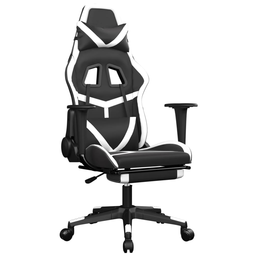 Massage gamestoel met voetensteun kunstleer zwart en wit is nu te koop bij PeponiXL, paradijselijk wonen!