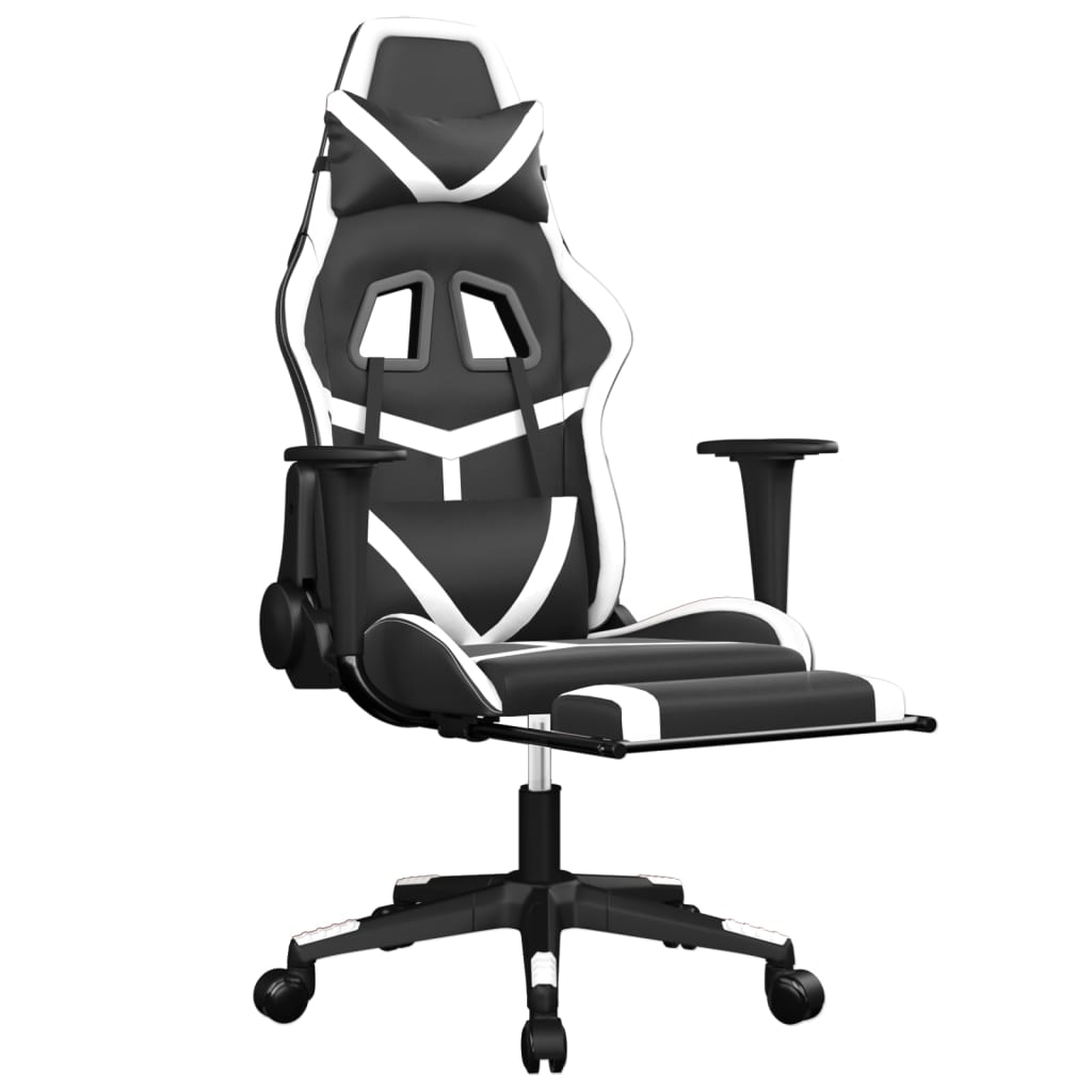 Massage gamestoel met voetensteun kunstleer zwart en wit is nu te koop bij PeponiXL, paradijselijk wonen!