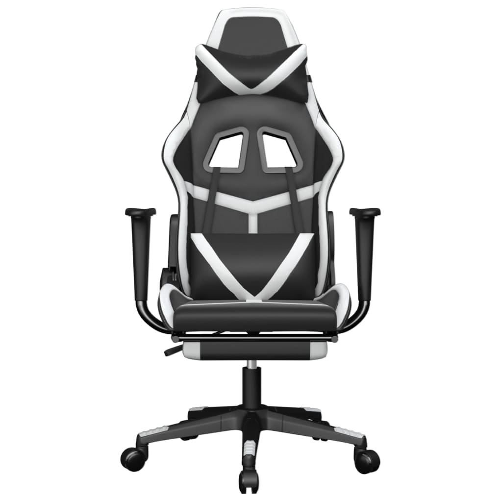 Massage gamestoel met voetensteun kunstleer zwart en wit is nu te koop bij PeponiXL, paradijselijk wonen!