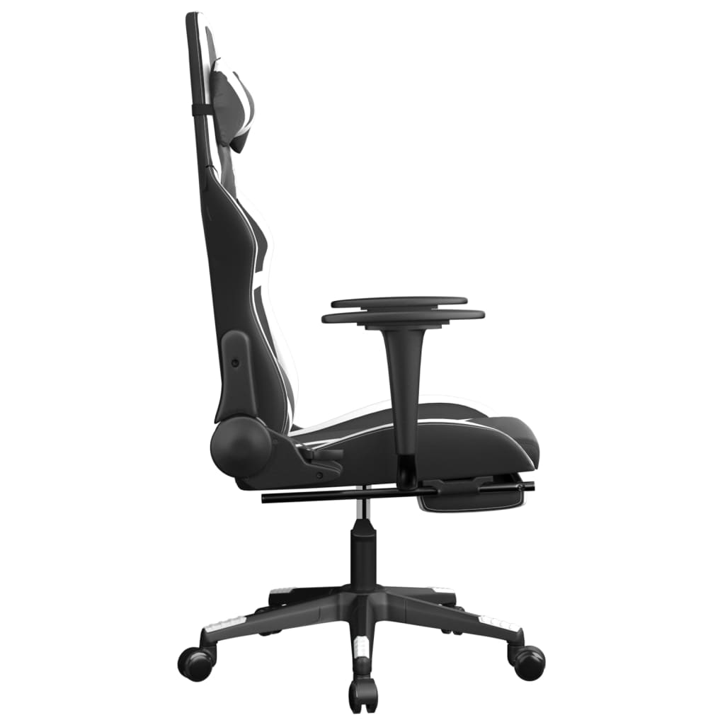 Massage gamestoel met voetensteun kunstleer zwart en wit is nu te koop bij PeponiXL, paradijselijk wonen!