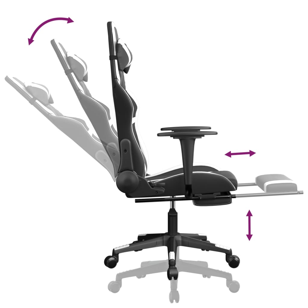 Massage gamestoel met voetensteun kunstleer zwart en wit is nu te koop bij PeponiXL, paradijselijk wonen!