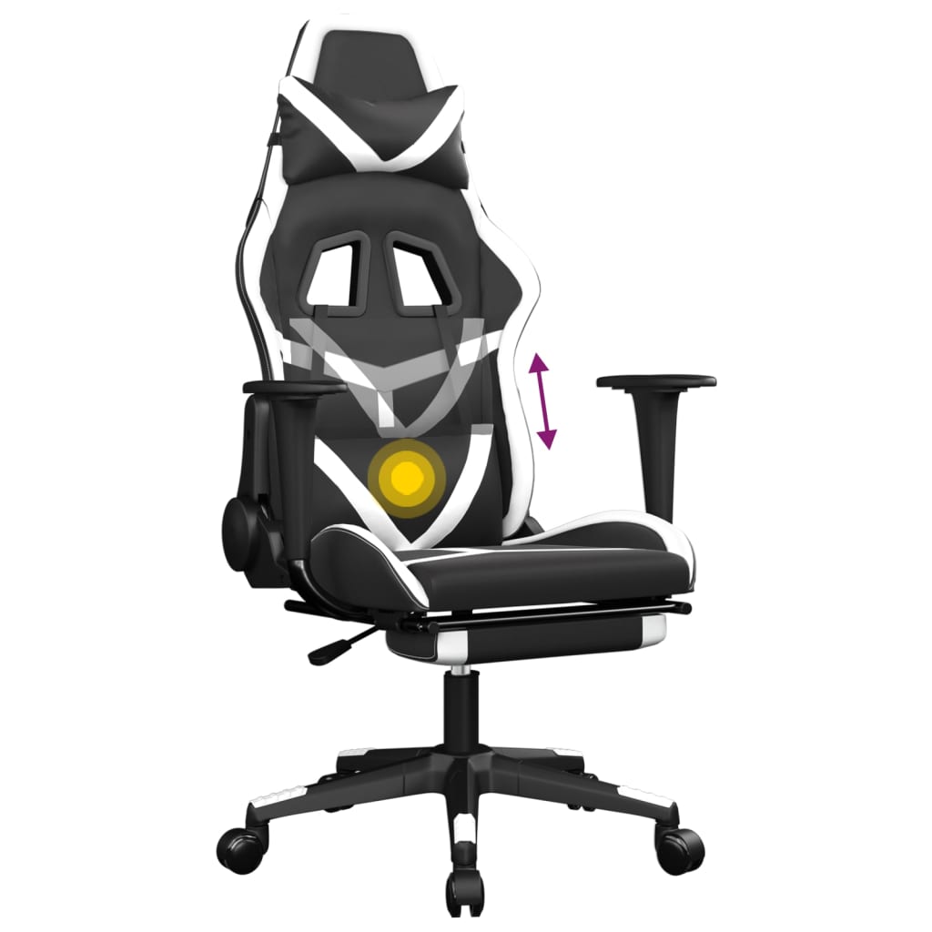 Massage gamestoel met voetensteun kunstleer zwart en wit is nu te koop bij PeponiXL, paradijselijk wonen!