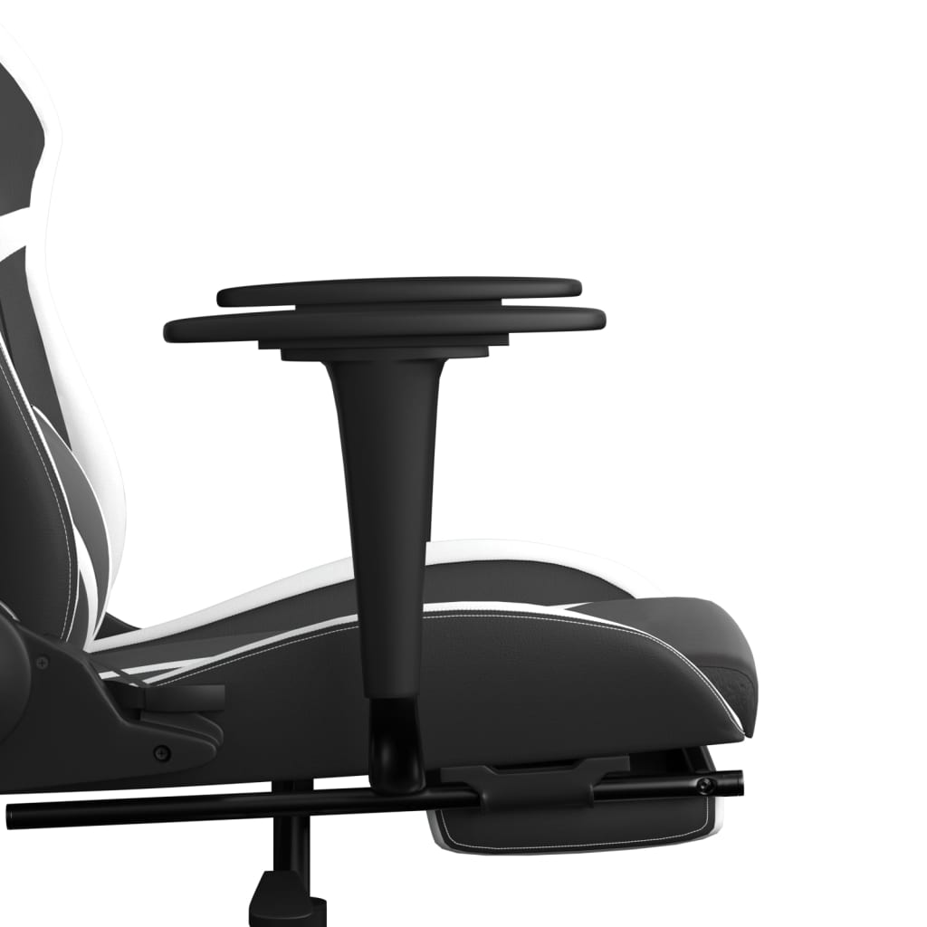 Massage gamestoel met voetensteun kunstleer zwart en wit is nu te koop bij PeponiXL, paradijselijk wonen!