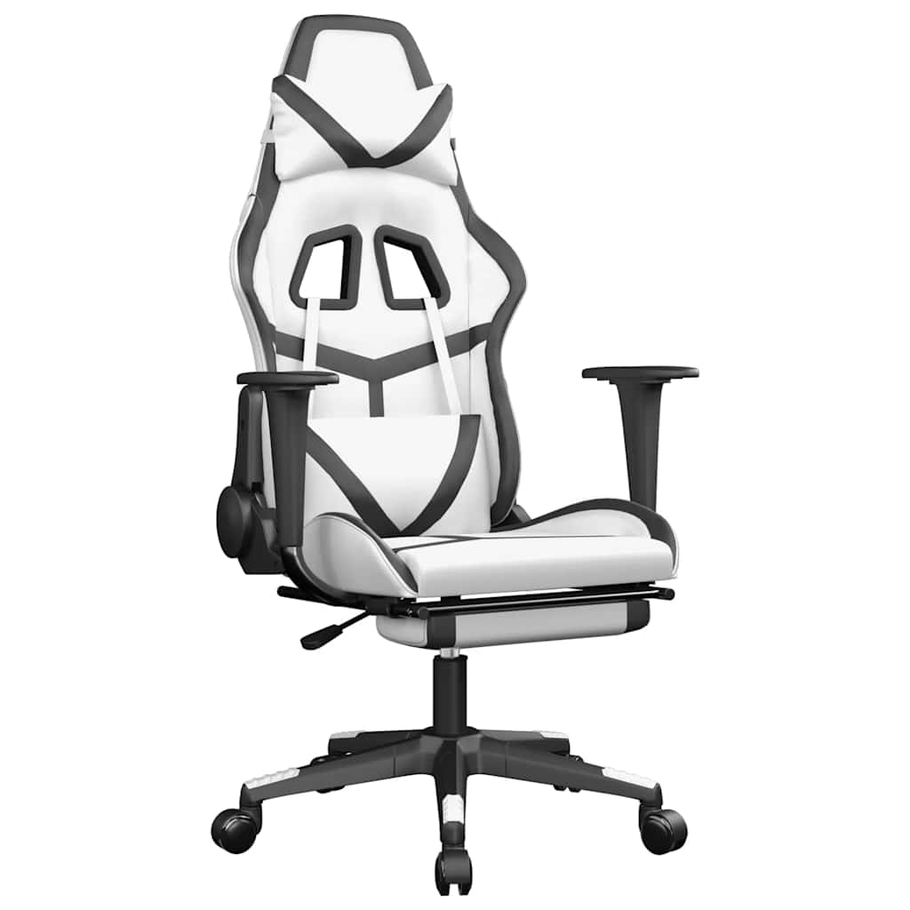 Massage gamestoel met voetensteun kunstleer wit en zwart is nu te koop bij PeponiXL, paradijselijk wonen!