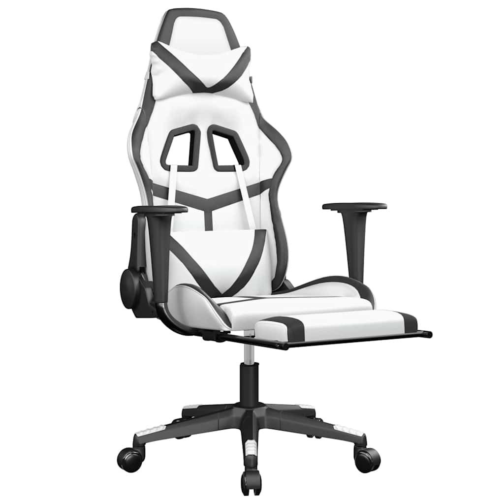 Massage gamestoel met voetensteun kunstleer wit en zwart is nu te koop bij PeponiXL, paradijselijk wonen!