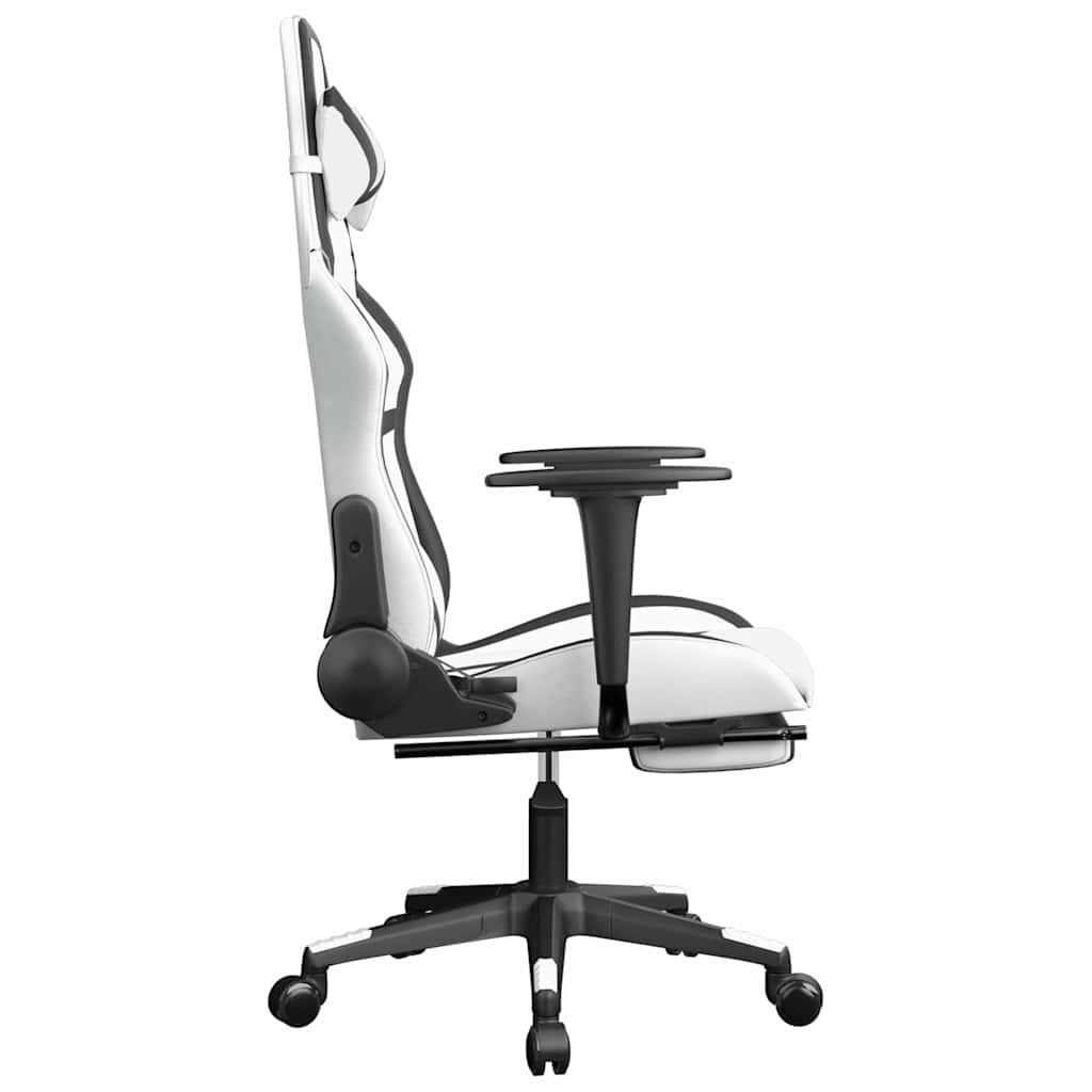 Massage gamestoel met voetensteun kunstleer wit en zwart is nu te koop bij PeponiXL, paradijselijk wonen!