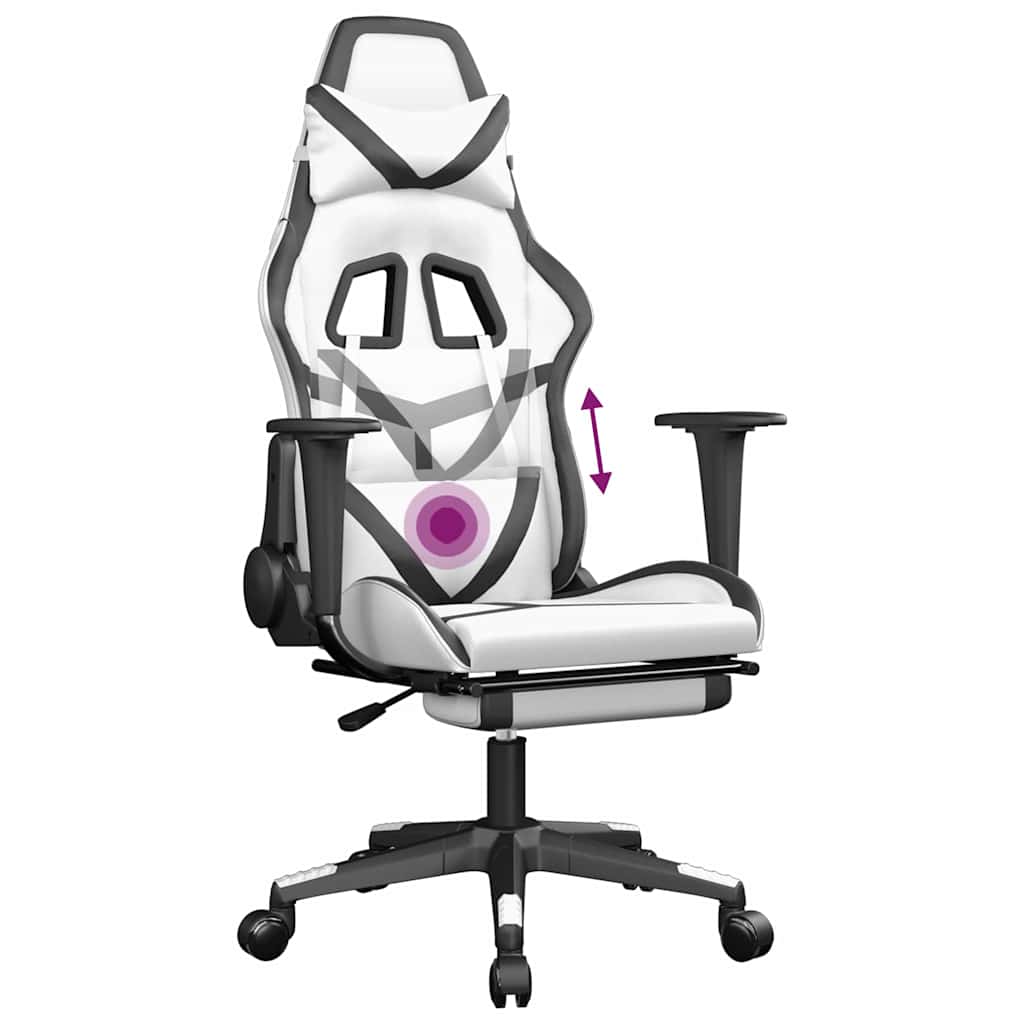 Massage gamestoel met voetensteun kunstleer wit en zwart is nu te koop bij PeponiXL, paradijselijk wonen!