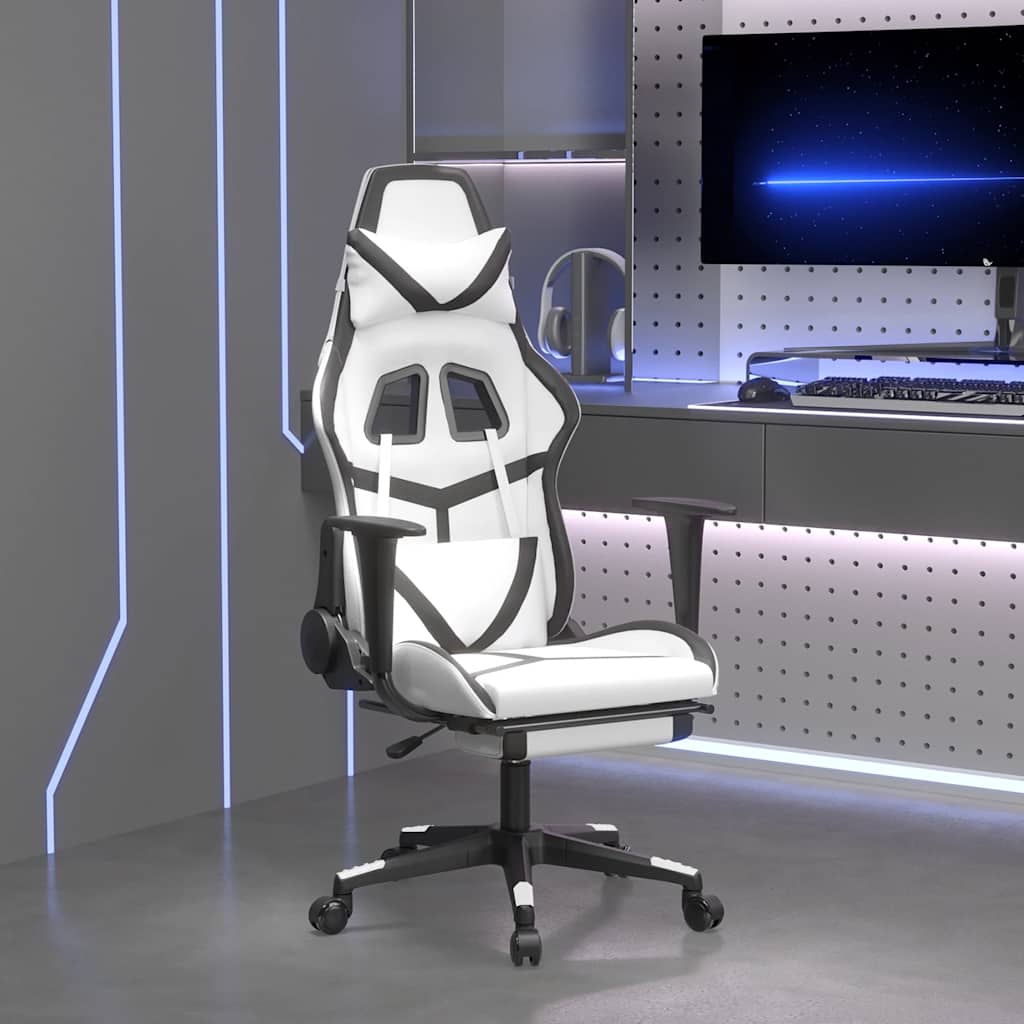 Massage gamestoel met voetensteun kunstleer wit en zwart is nu te koop bij PeponiXL, paradijselijk wonen!