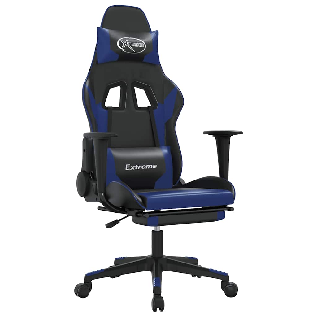 Massage gamestoel met voetensteun kunstleer zwart en blauw is nu te koop bij PeponiXL, paradijselijk wonen!