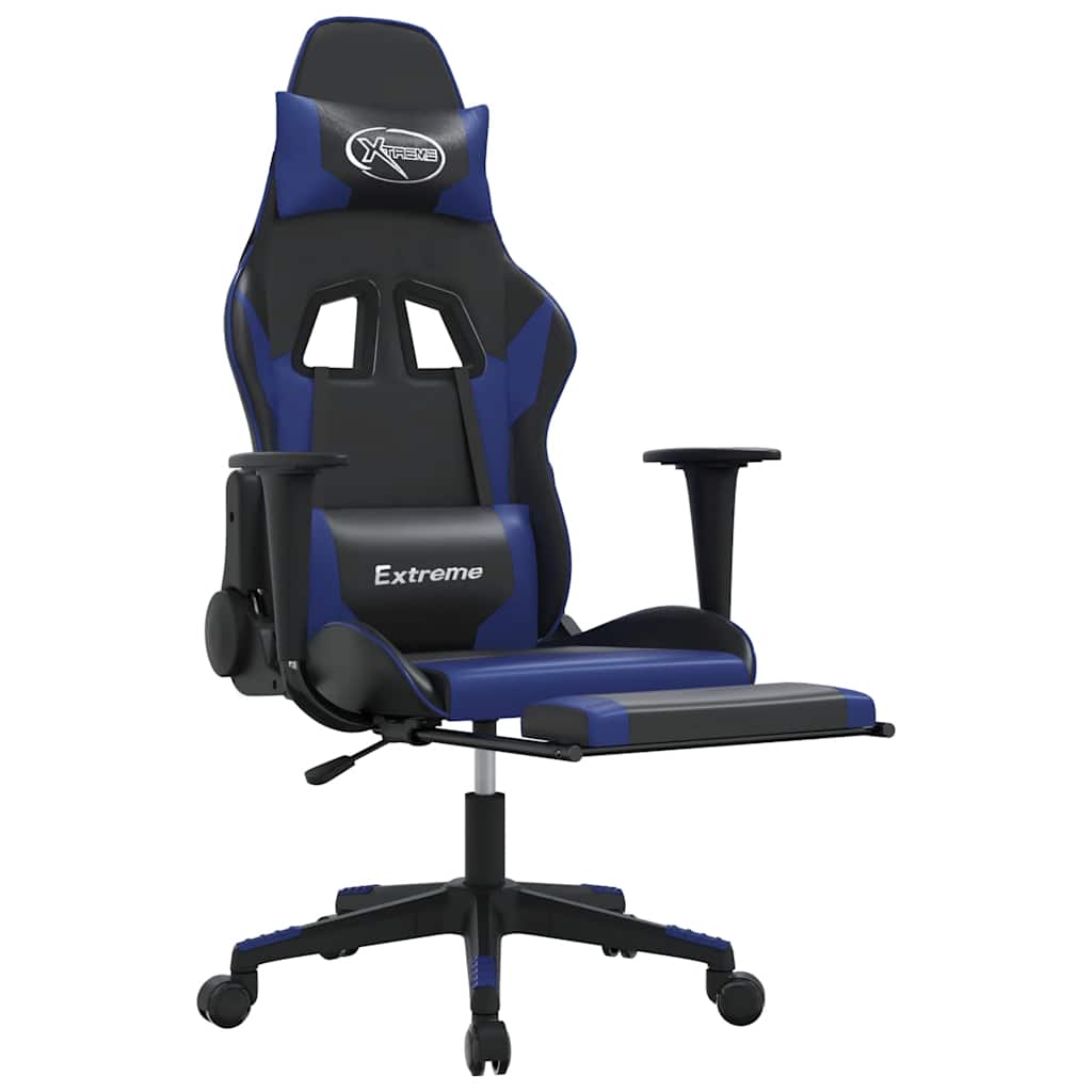 Massage gamestoel met voetensteun kunstleer zwart en blauw is nu te koop bij PeponiXL, paradijselijk wonen!