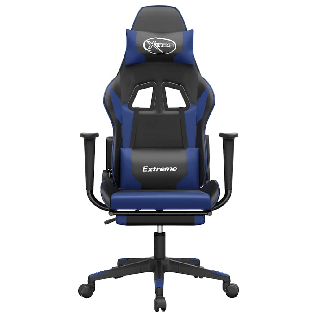 Massage gamestoel met voetensteun kunstleer zwart en blauw is nu te koop bij PeponiXL, paradijselijk wonen!