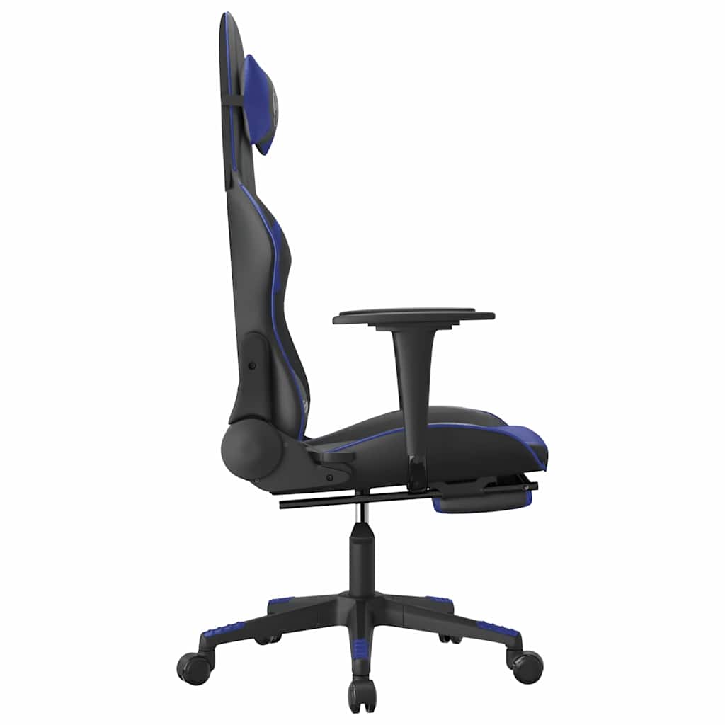 Massage gamestoel met voetensteun kunstleer zwart en blauw is nu te koop bij PeponiXL, paradijselijk wonen!