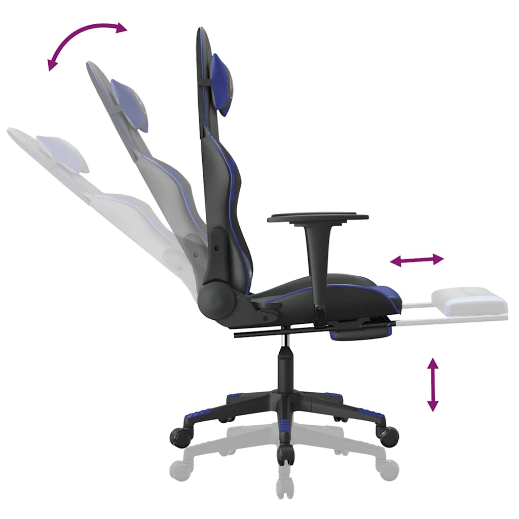 Massage gamestoel met voetensteun kunstleer zwart en blauw is nu te koop bij PeponiXL, paradijselijk wonen!