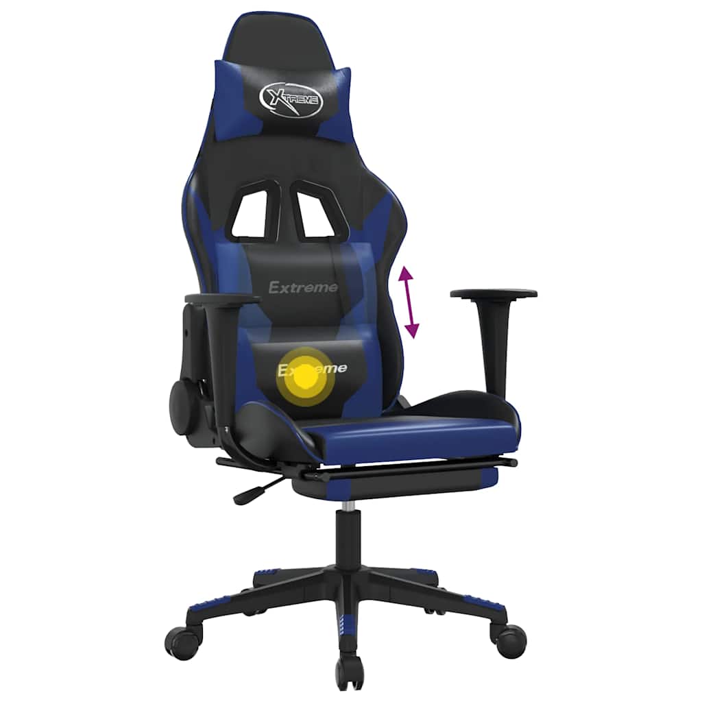 Massage gamestoel met voetensteun kunstleer zwart en blauw is nu te koop bij PeponiXL, paradijselijk wonen!