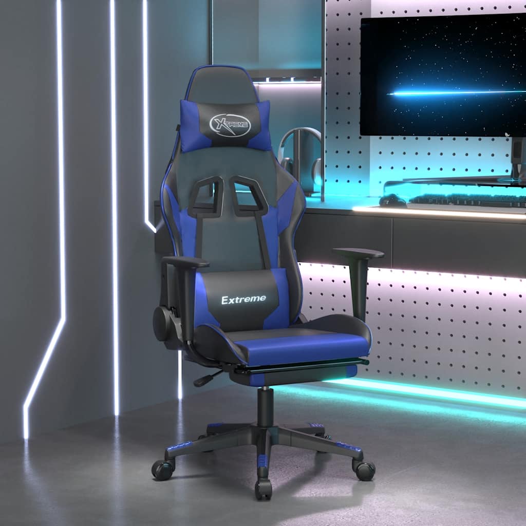Massage gamestoel met voetensteun kunstleer zwart en blauw is nu te koop bij PeponiXL, paradijselijk wonen!