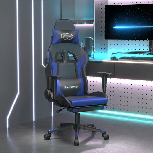 Massage gamestoel met voetensteun kunstleer zwart en blauw is nu te koop bij PeponiXL, paradijselijk wonen!