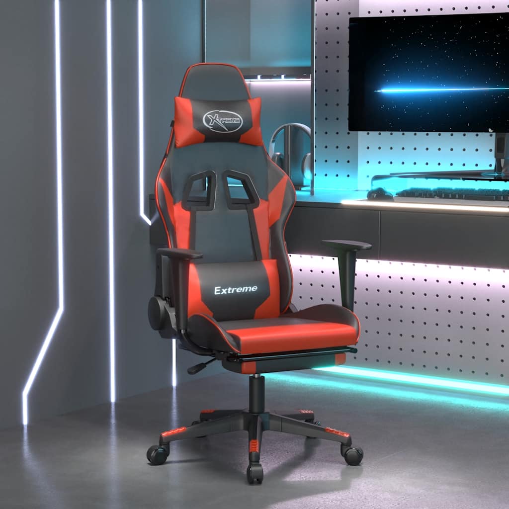 Massage gamestoel met voetensteun kunstleer zwart en rood is nu te koop bij PeponiXL, paradijselijk wonen!