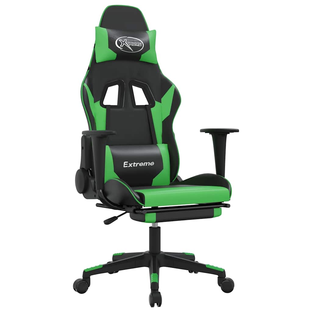 Massage gamestoel met voetensteun kunstleer zwart en groen is nu te koop bij PeponiXL, paradijselijk wonen!