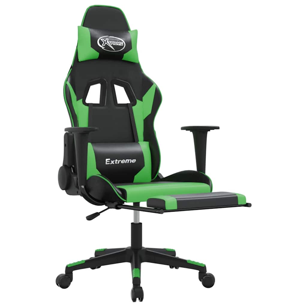 Massage gamestoel met voetensteun kunstleer zwart en groen is nu te koop bij PeponiXL, paradijselijk wonen!