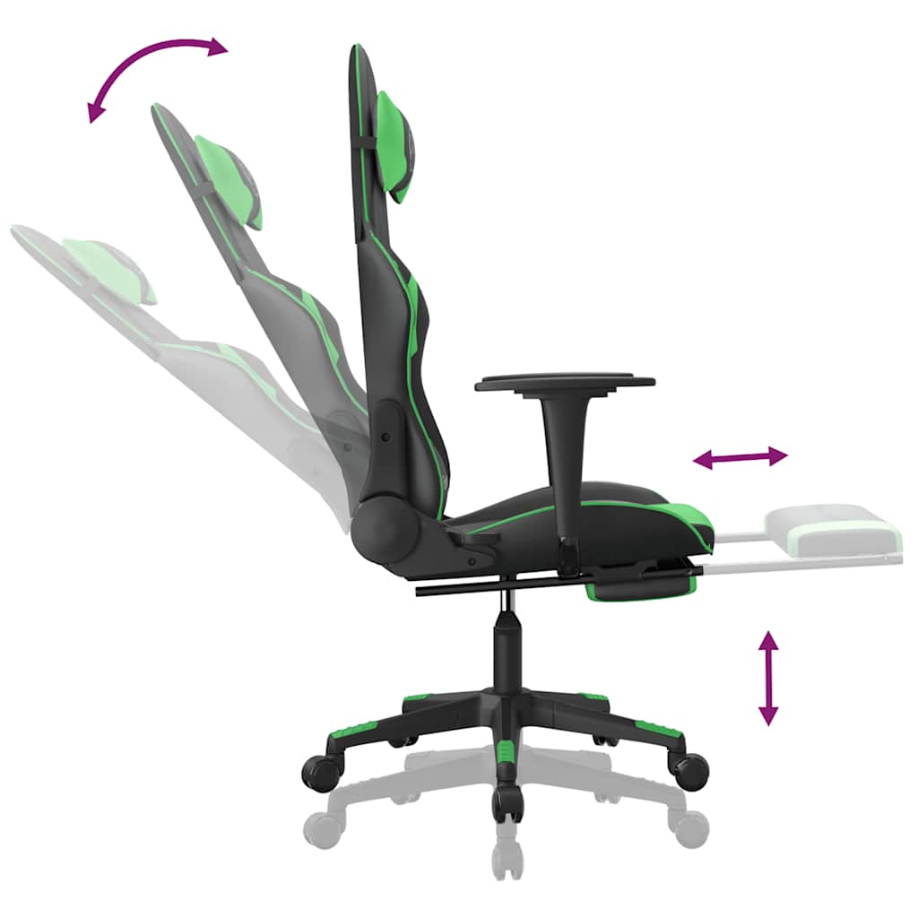 Massage gamestoel met voetensteun kunstleer zwart en groen is nu te koop bij PeponiXL, paradijselijk wonen!